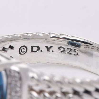 David Yurman Sterling Silver Diamond Hampton Blue Topaz 10mm Petite Wheaton Ring 52 6 4 of 5