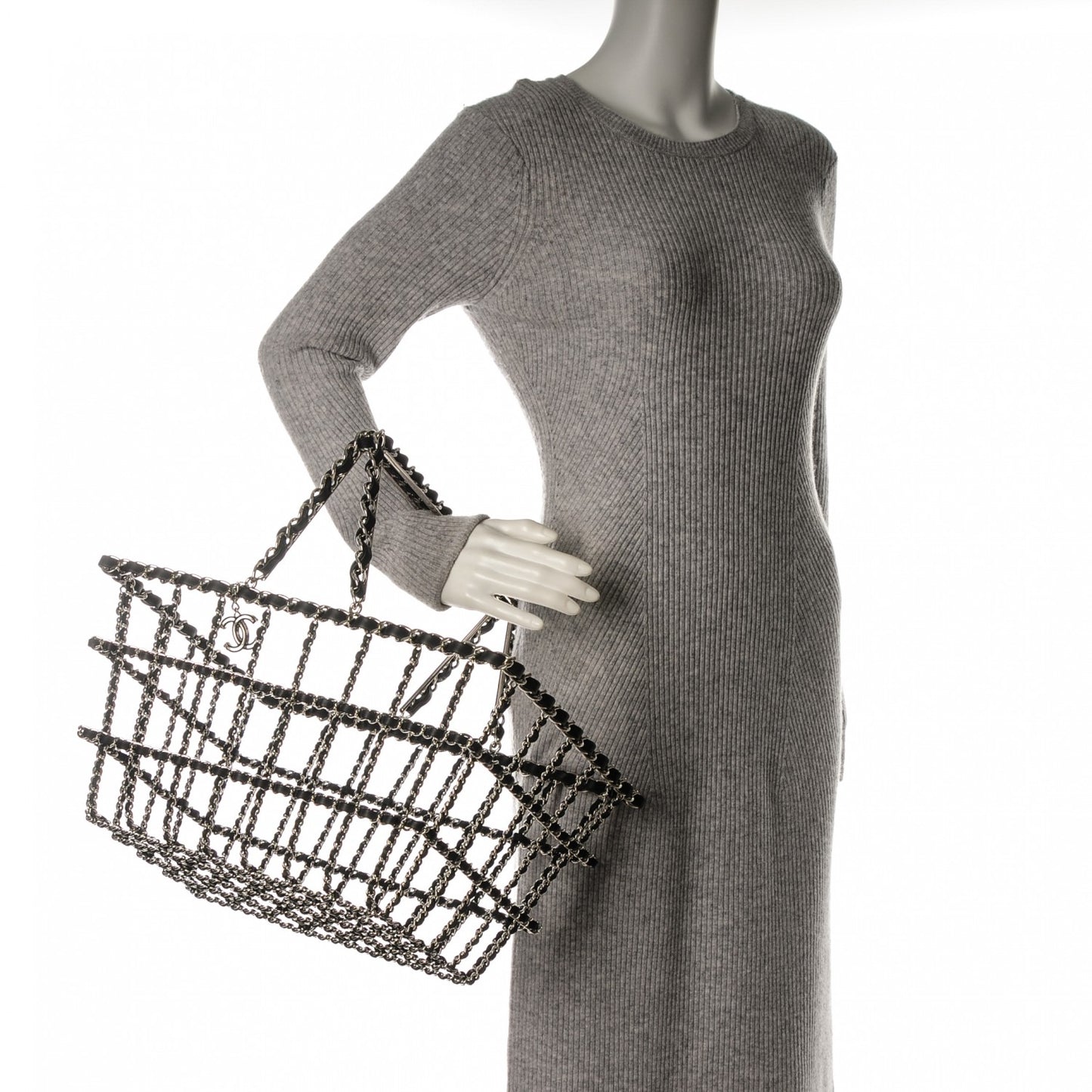 Brass Calfskin Grocery By Shopping Basket Silver