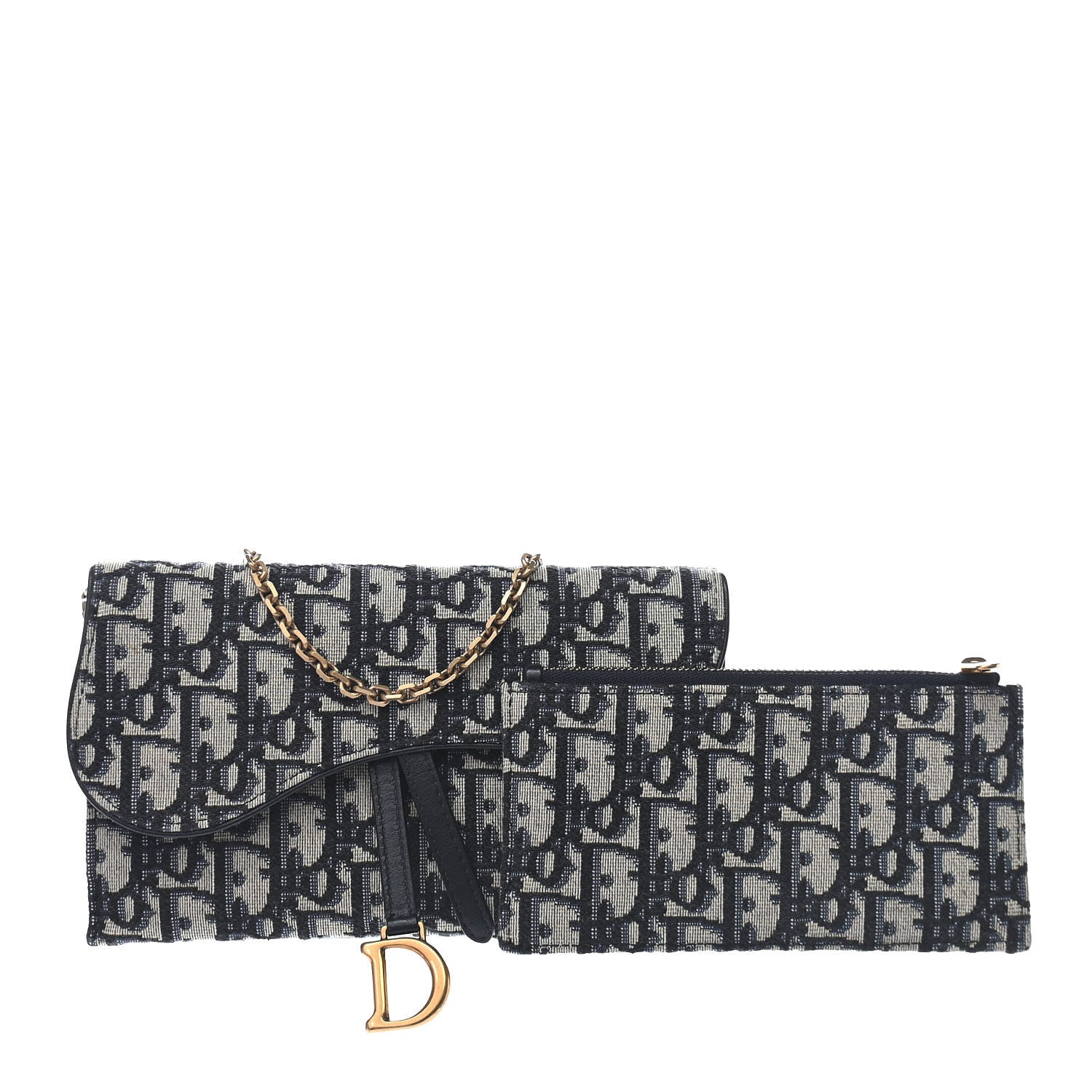 Christian Dior Oblique Saddle Chain Long Wallet Blue 1 of 9