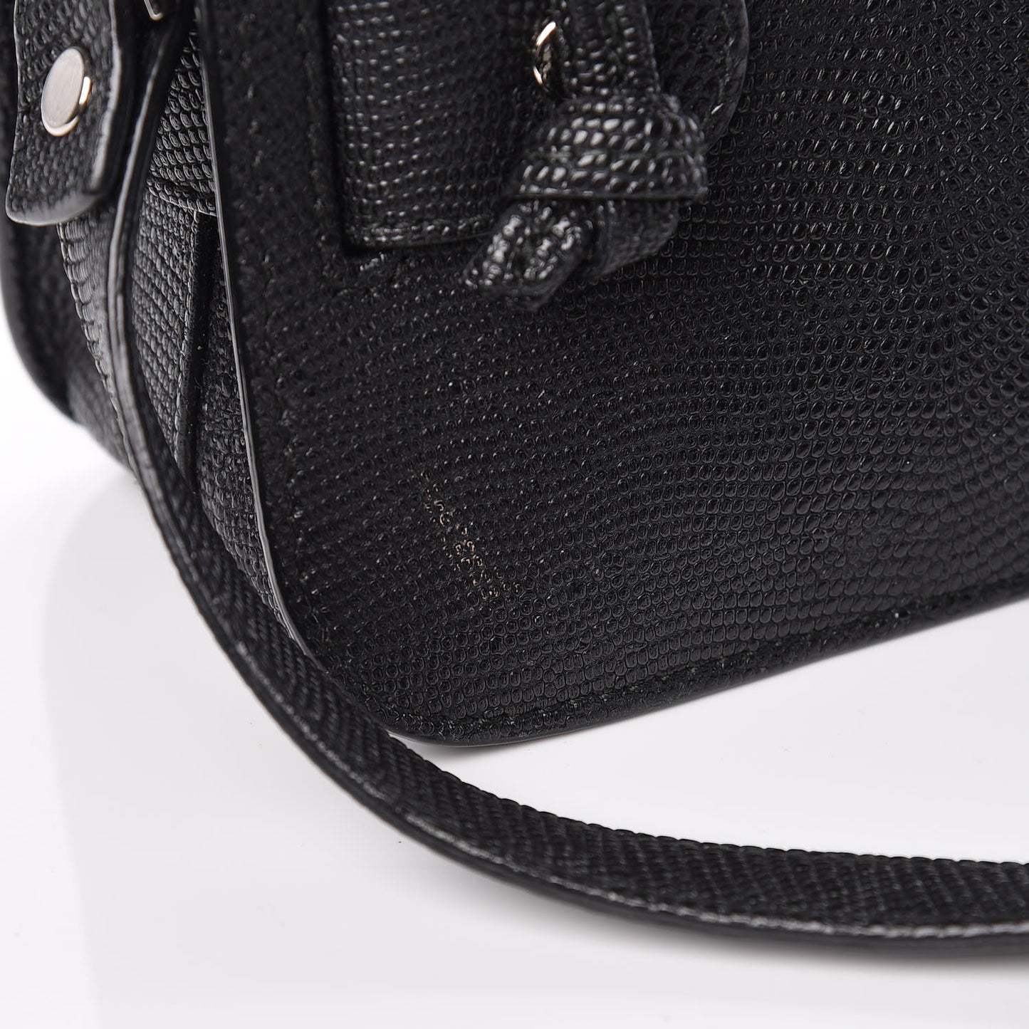 Calfskin Lizard Embossed Mini PS11 Classic Shoulder Bag Black
