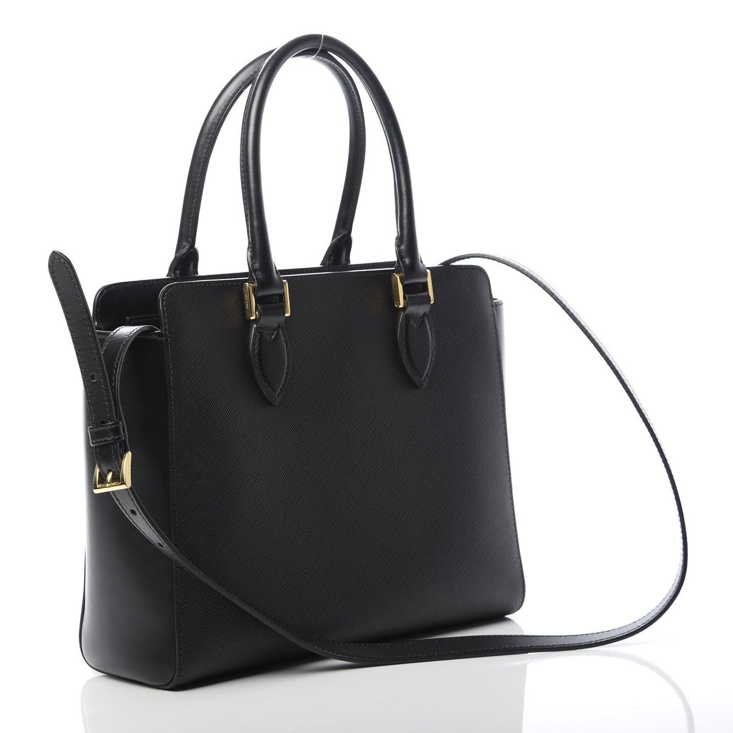 Saffiano Soft Calfskin Small Zippered Tote Black