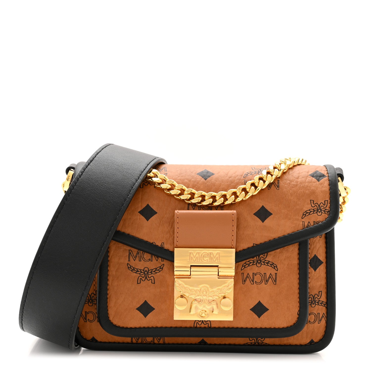 MCM Visetos Mini Patricia Crossbody Bag Cognac Black 1 of 10