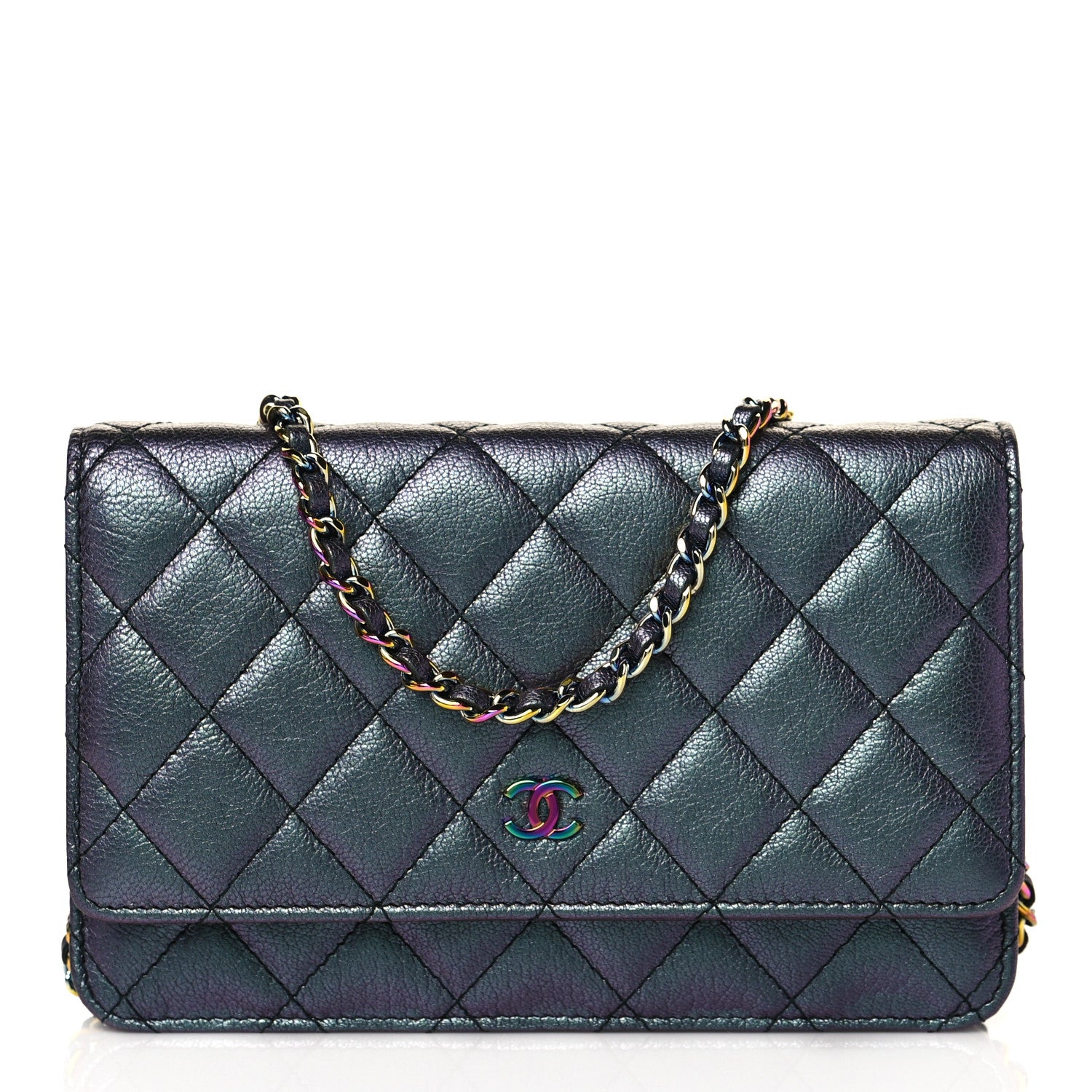 Chanel Iridescent Goatskin Quilted Wallet On Chain WOC Purple 1 of 12