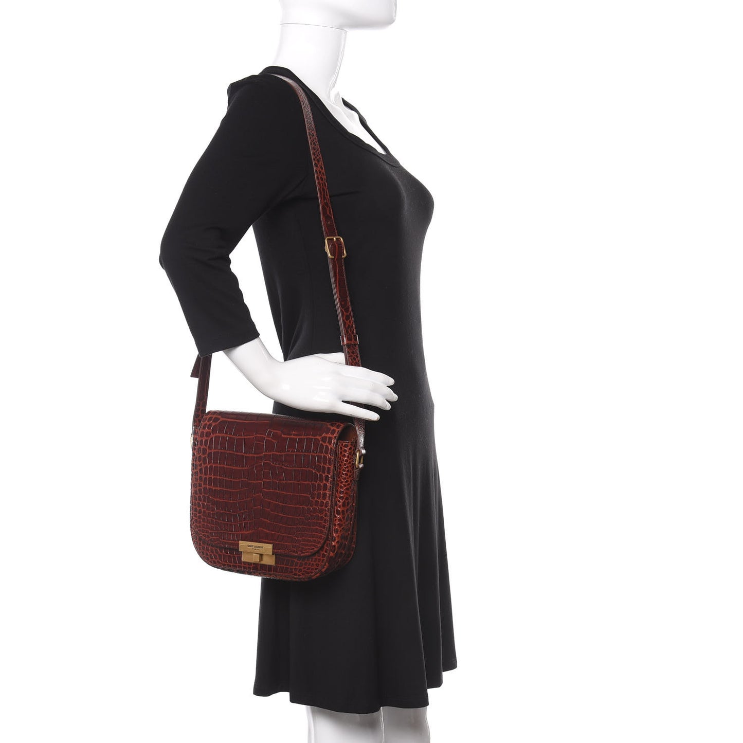 Crocodile Embossed Calfskin Betty Messenger Dark Blood