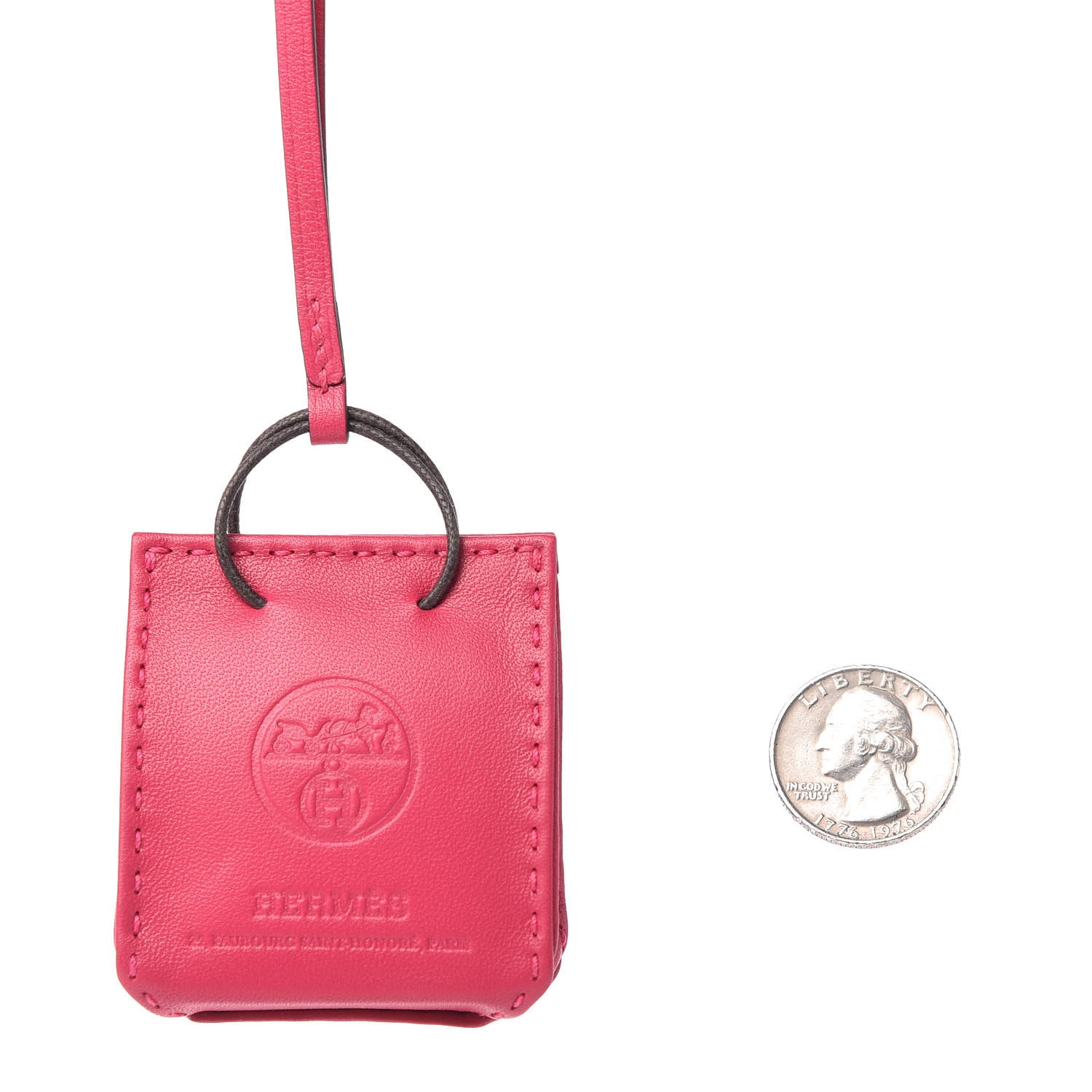Hermes Milo Lambskin Swift Shopping Bag Charm Rose Mexico 2 of 5