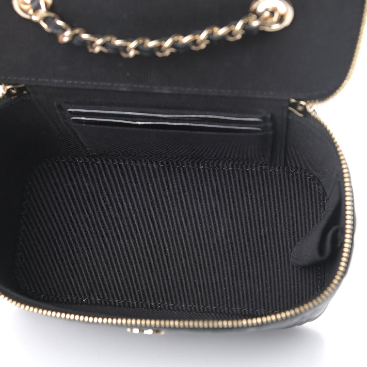 Lambskin Camellia Embossed Small Vanity Case With Chain Black