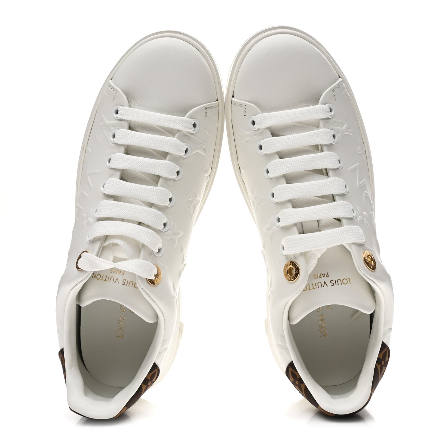 Calfskin Monogram Debossed Time Out Sneakers 37.5 White