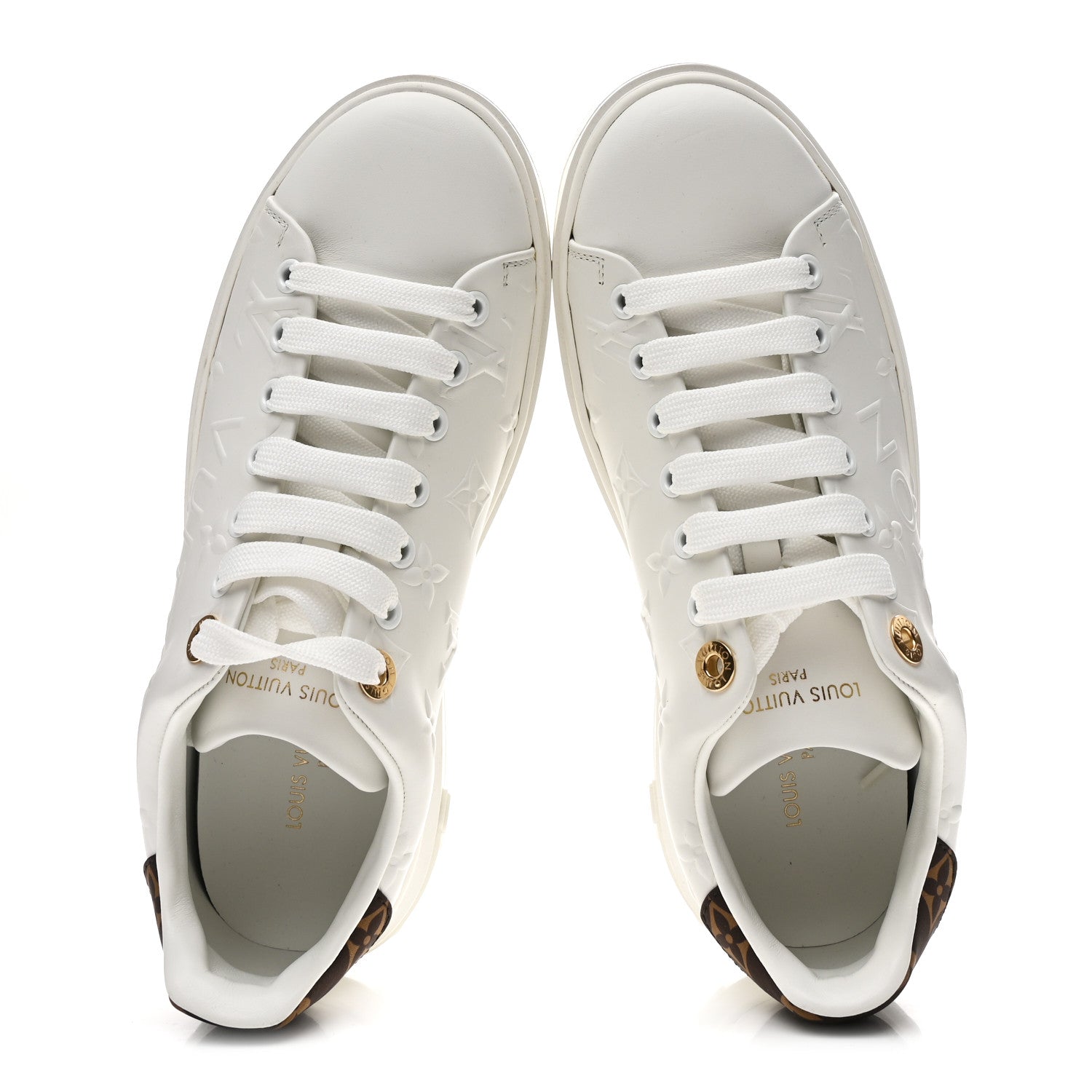 Louis Vuitton Calfskin Monogram Debossed Time Out Sneakers 37.5 White 2 of 10
