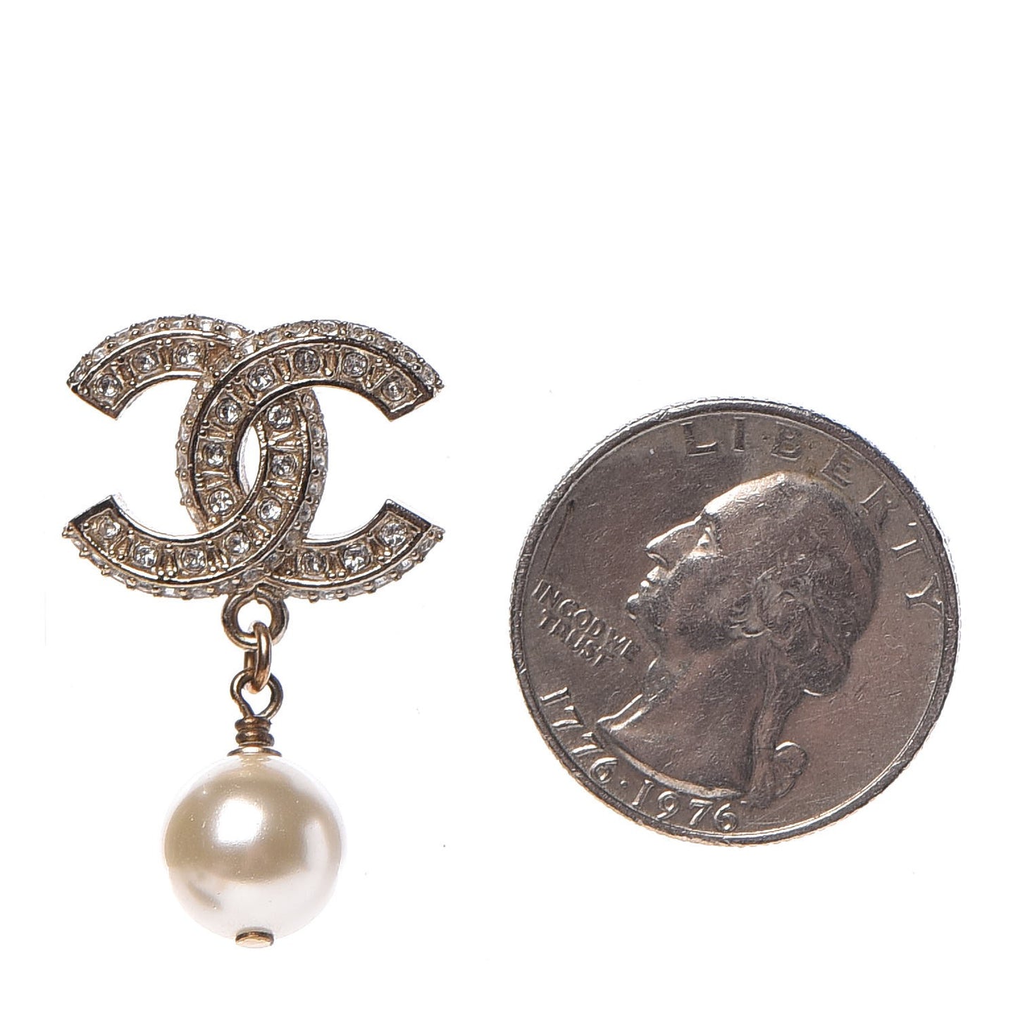 Crystal Pearl CC Drop Earrings Gold