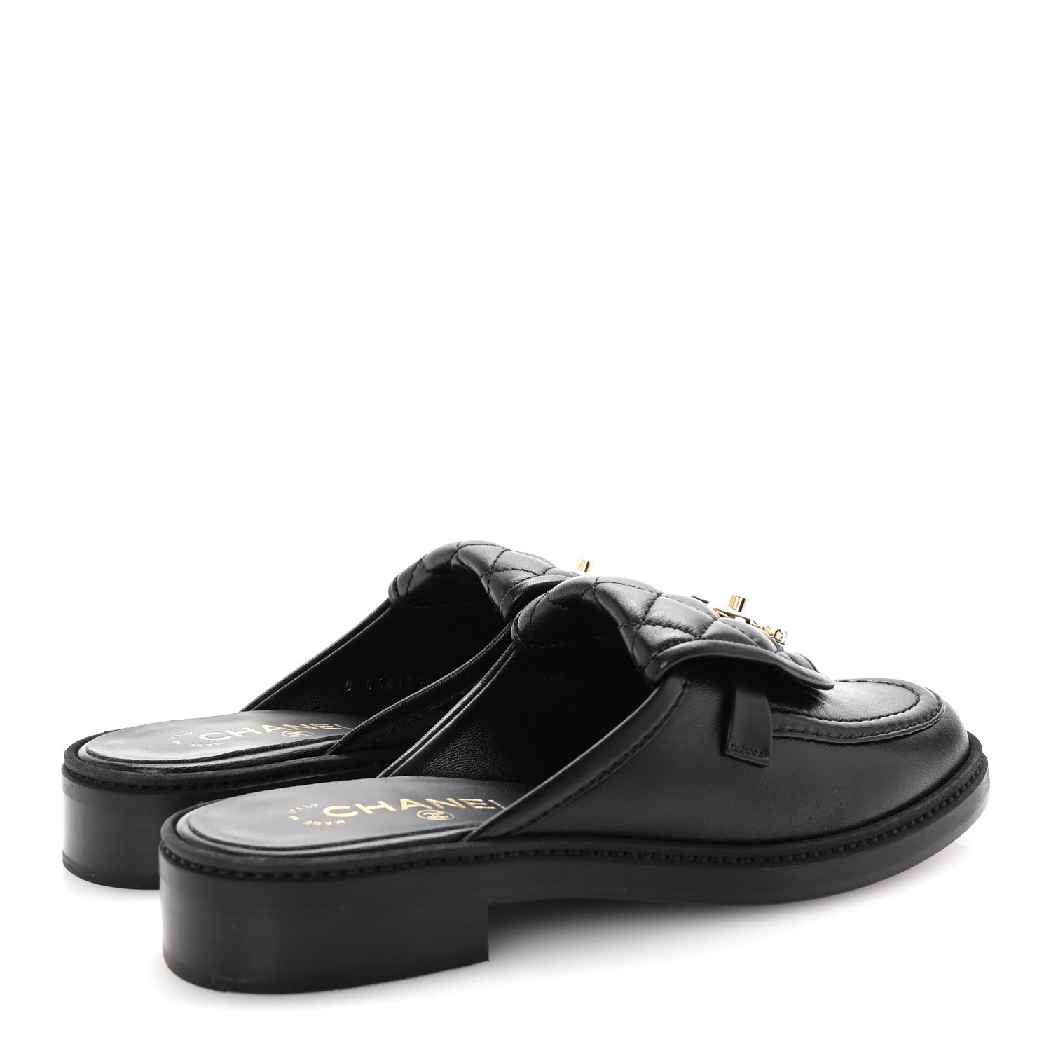 Chanel Lambskin Quilted CC Turnlock Mules 38.5 Black 1709567