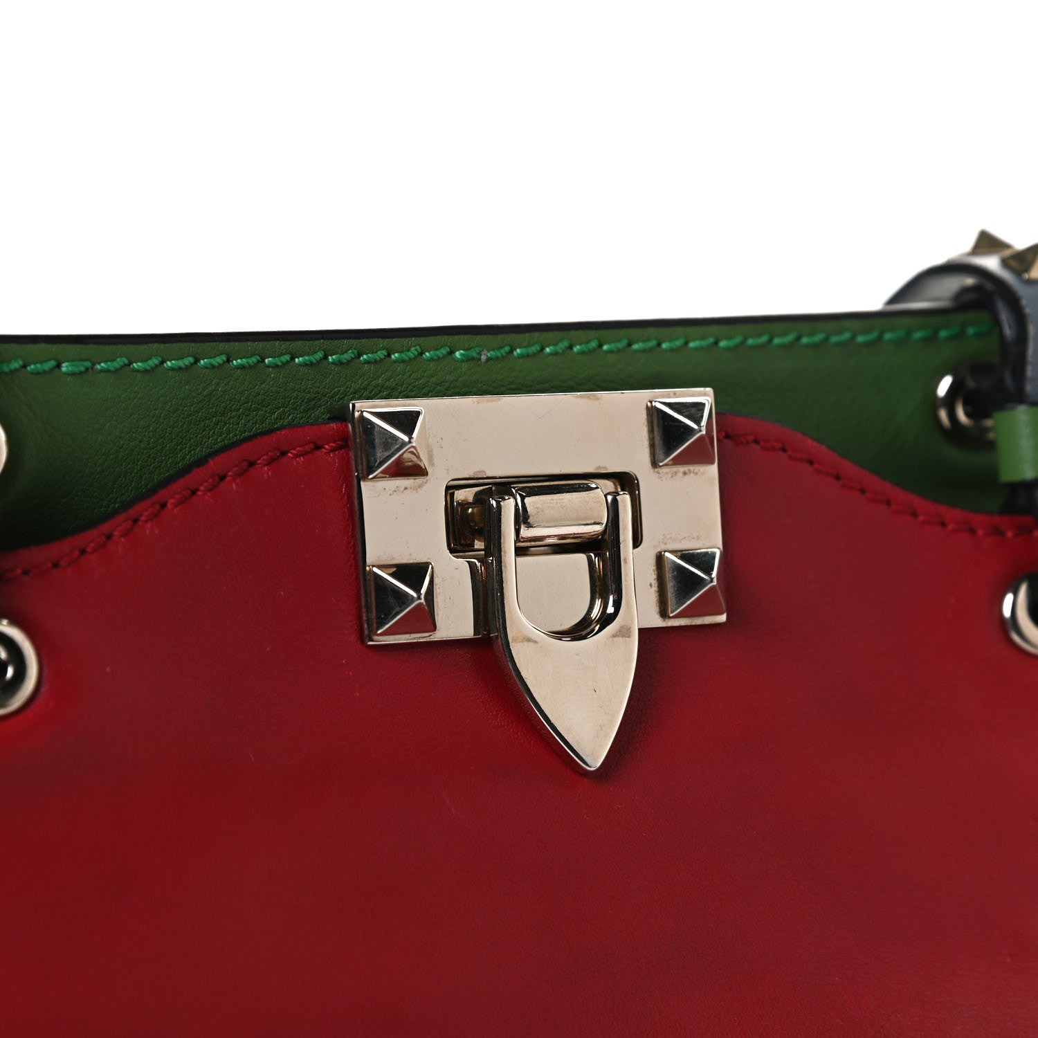 Valentino Garavani Vitello Colorblock Small Rockstud Tote Deep Rose Clover Grey Scarlet 13 of 13