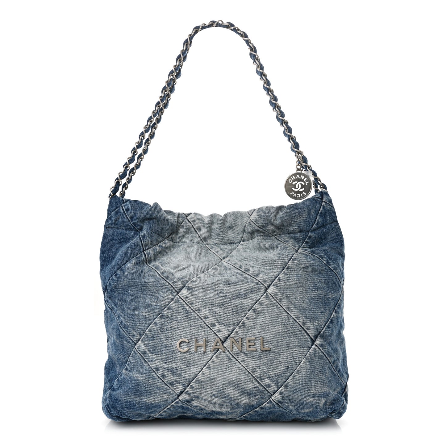 Denim Quilted Small Chanel 22 Blue