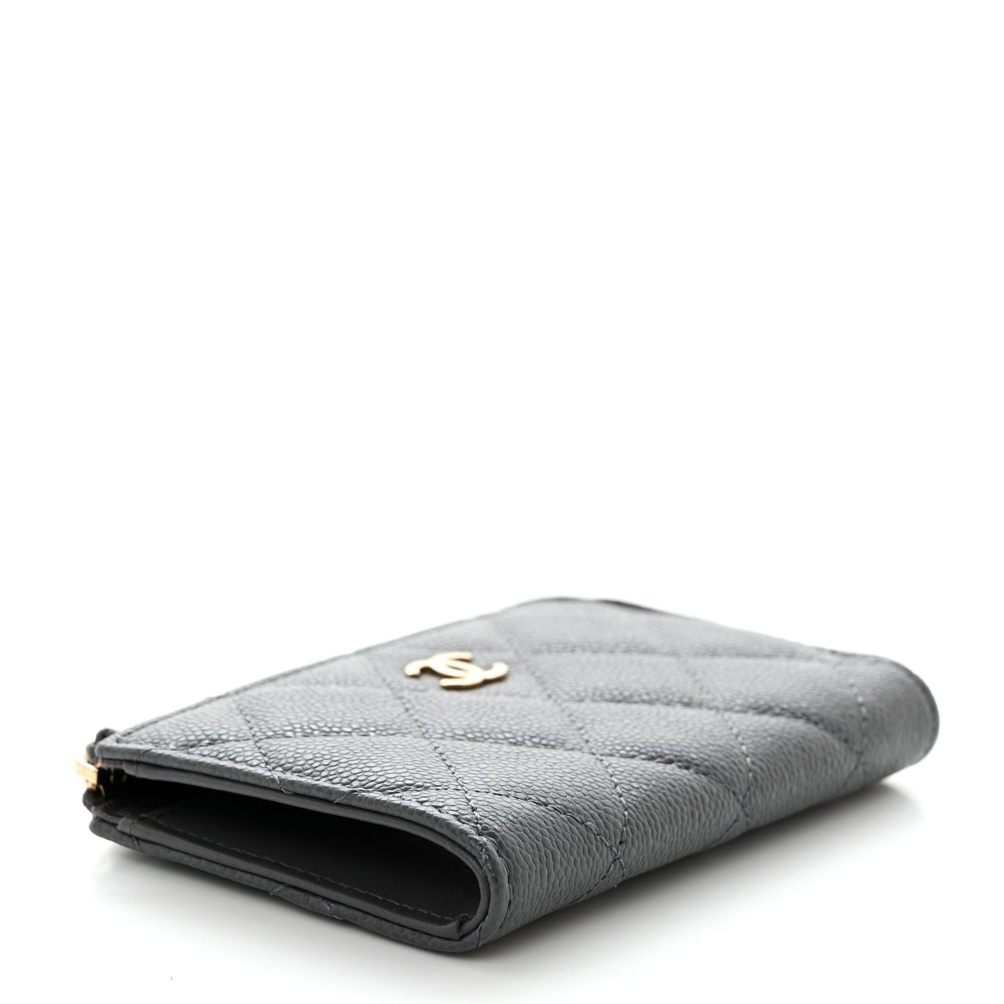 Caviar Quilted Zipped Key Holder Case Dark Gray