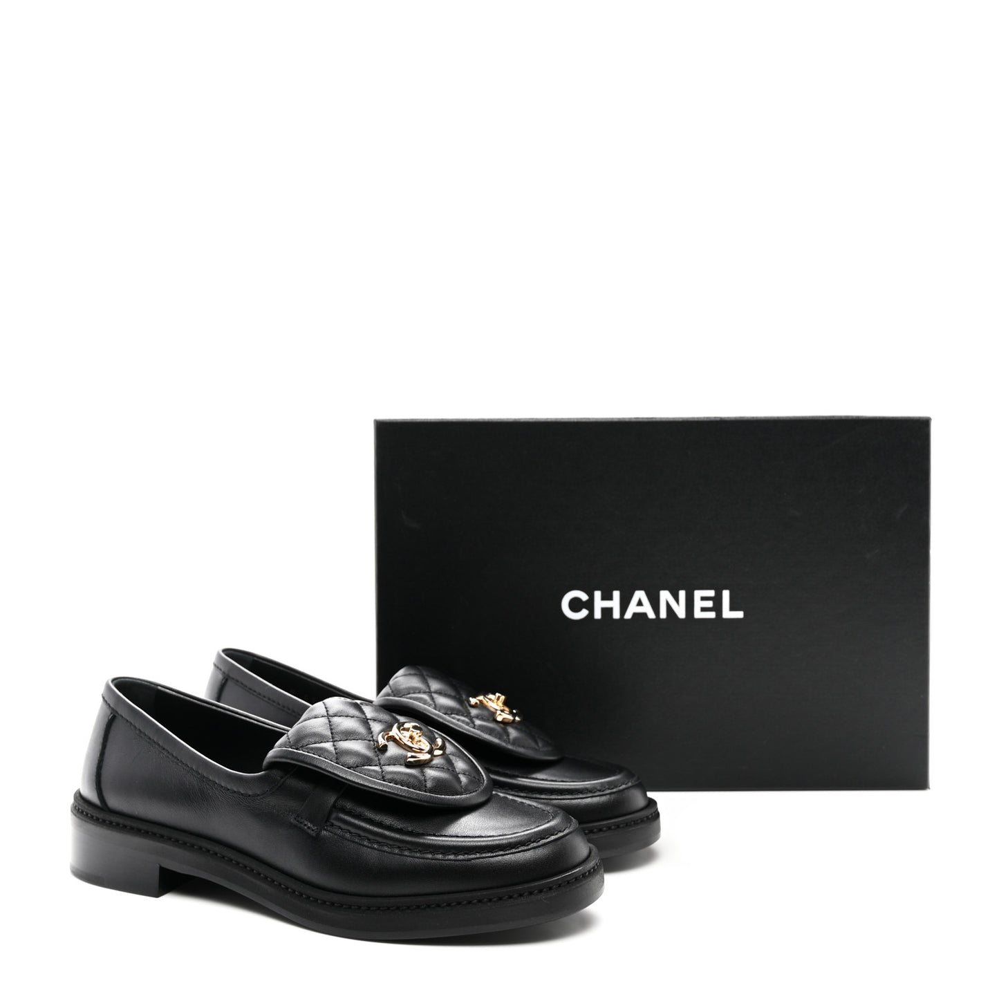 Lambskin Quilted CC Turnlock Loafers 37.5 Black