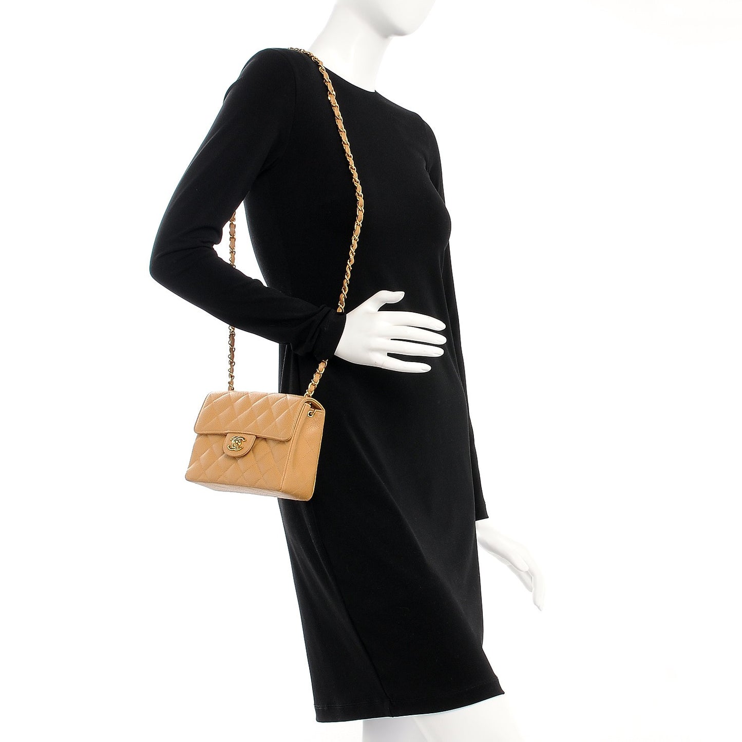 Caviar Quilted Mini Square Flap Beige