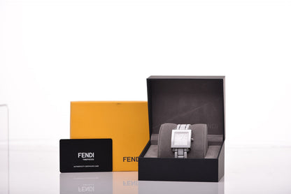 Fendi Stainless Steel Ceramic Diamond Bezel 30mm Quadro Quartz Watch White 7 of 7