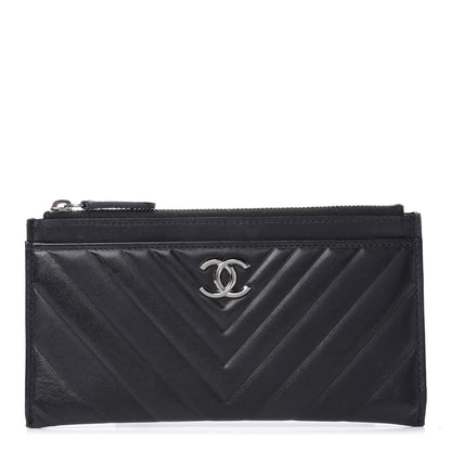 Chanel Lambskin Chevron Quilted Classic Zip Pouch Black 1 of 7