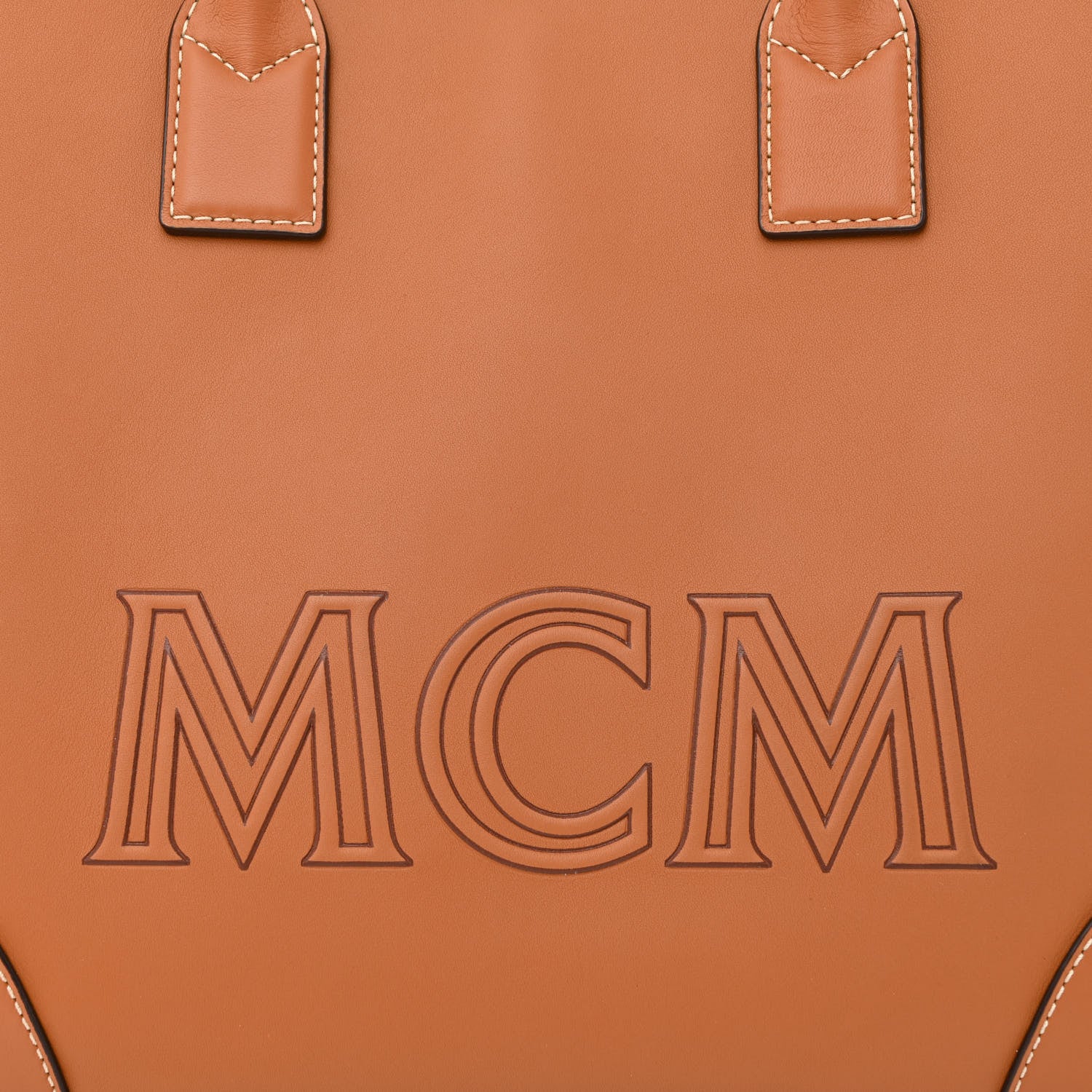 MCM Calfskin Logo Large Tote Cognac 8 of 10