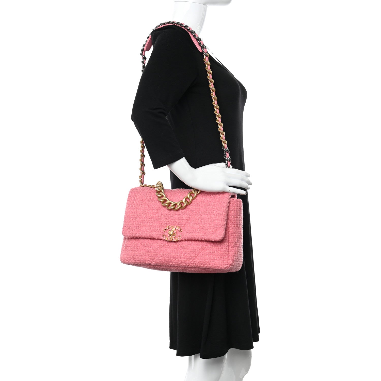 Chanel Metallic Tweed Quilted Large Chanel 19 Flap Pink 2 of 11