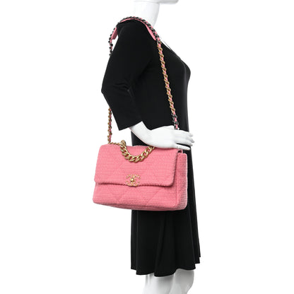 Chanel Metallic Tweed Quilted Large Chanel 19 Flap Pink 2 of 11