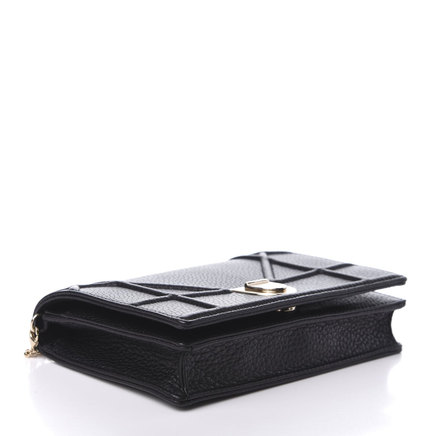 Grained Calfskin Diorama Wallet on Chain Pouch Black