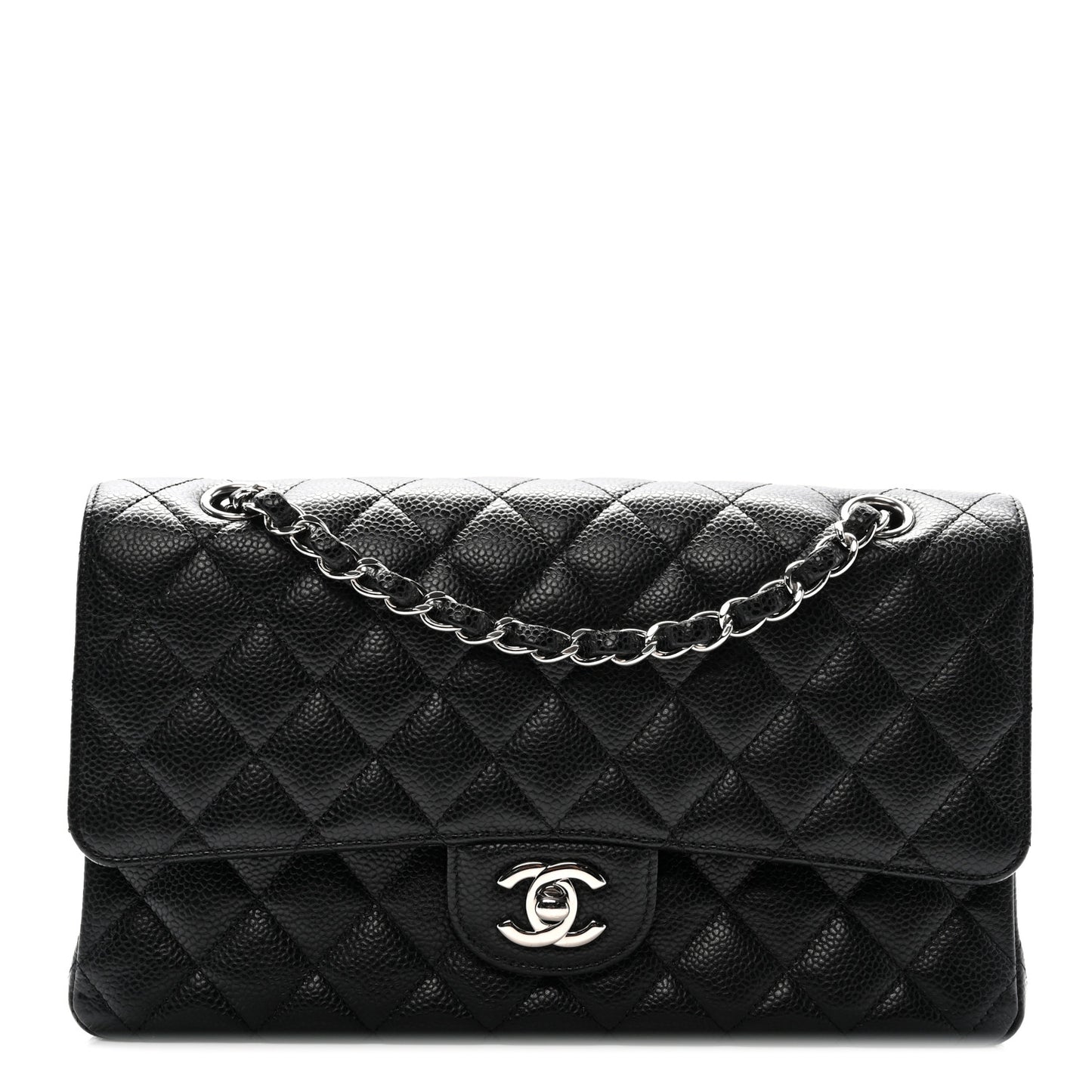 Caviar Quilted Medium Double Flap Black