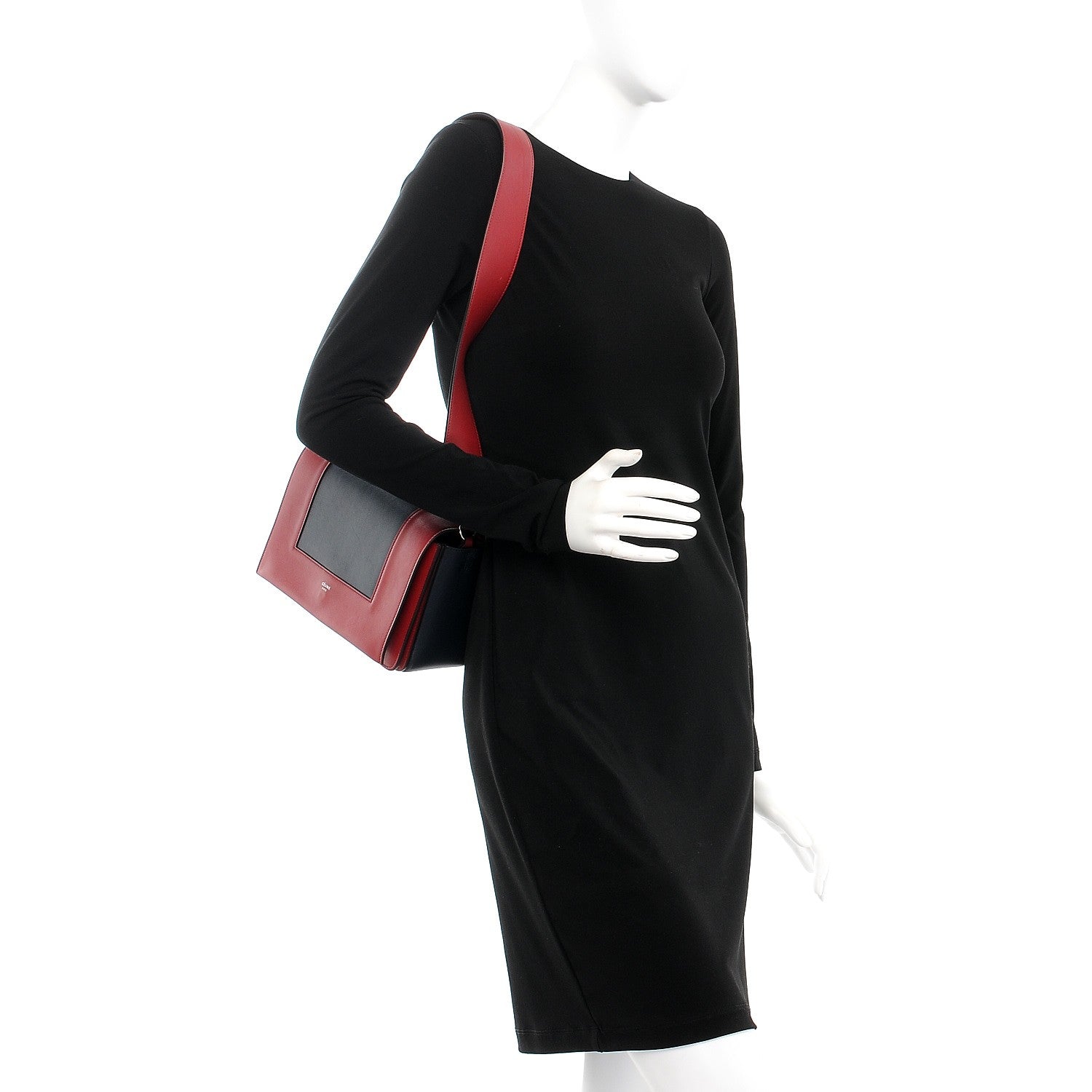 Celine Shiny Smooth Calfskin Medium Frame Shoulder Bag Red Navy 2 of 9