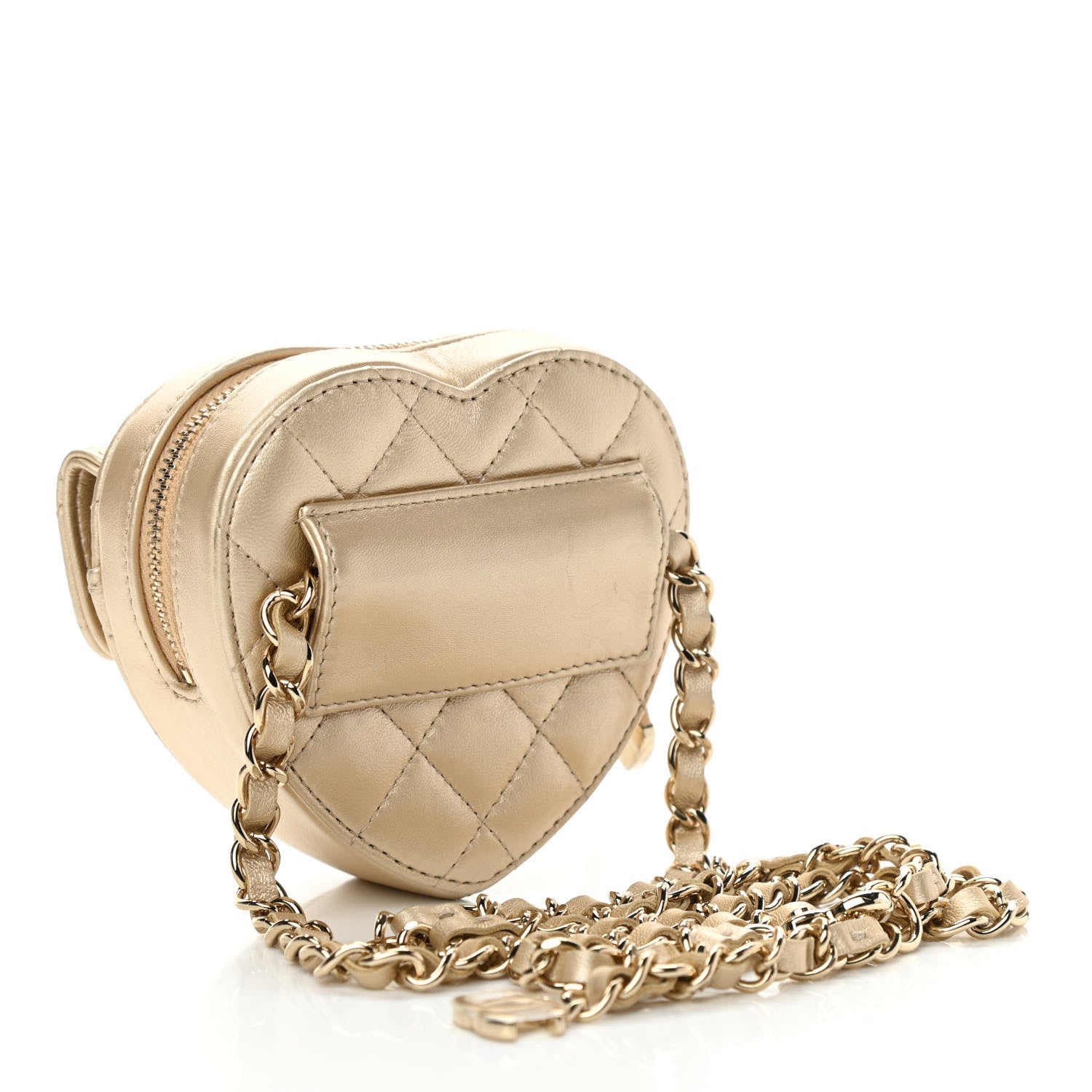 Chanel Metallic Lambskin Quilted CC In Love Heart Waist Belt Bag With Chain Gold 3 of 11