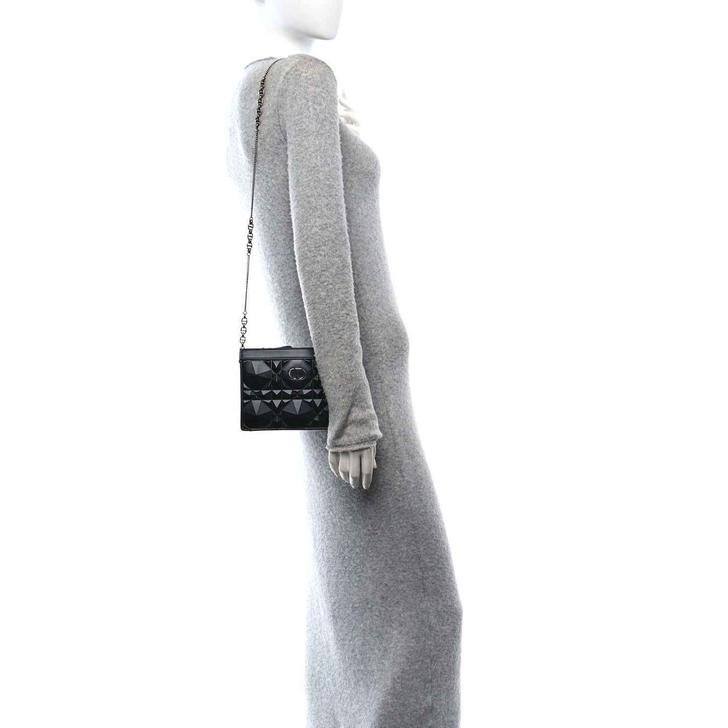 Calfskin Macrocannage Diamond Caro Zipped Pouch With Chain Black