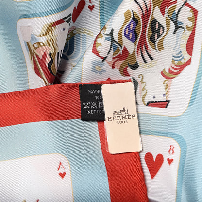 Hermes Silk Jeu de Cartes Scarf 90 Bleu Glacier Rouge Black 4 of 6