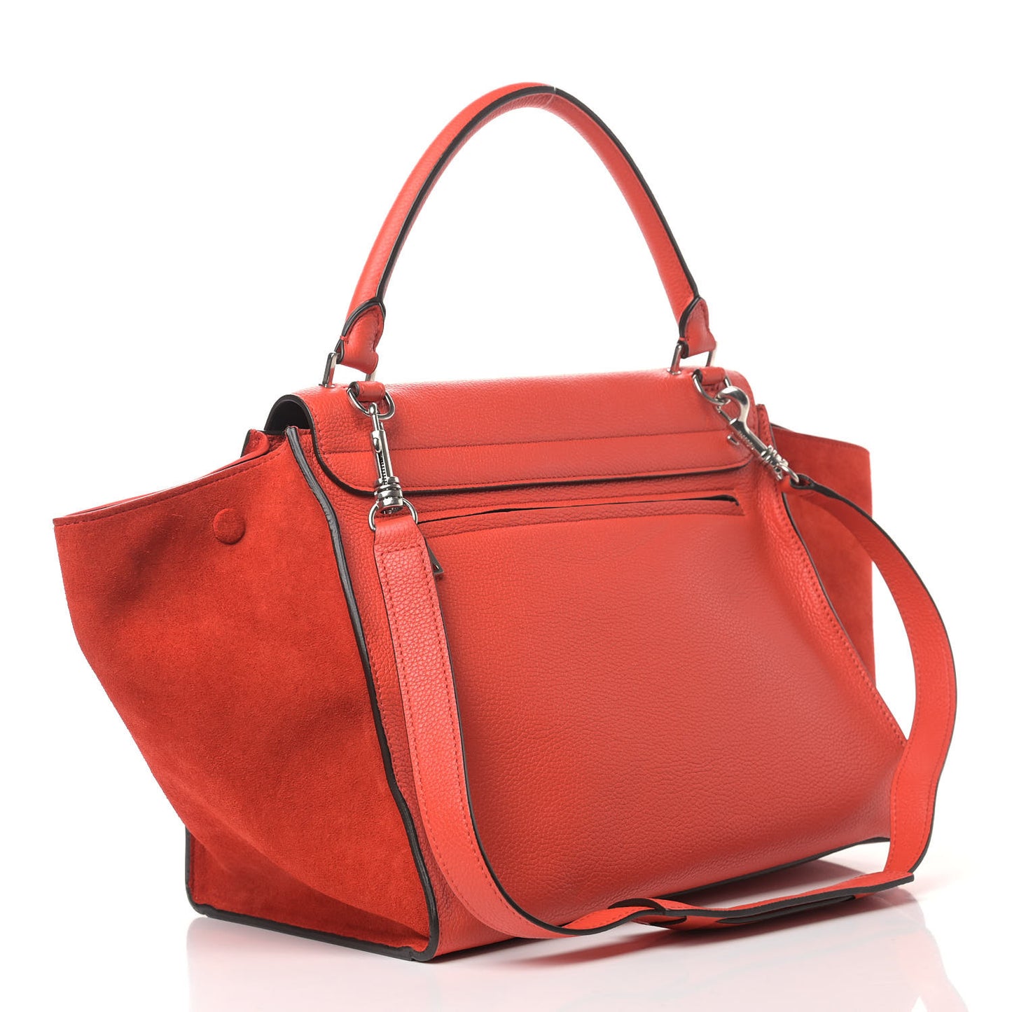 Drummed Calfskin Suede Medium Trapeze Vermillion