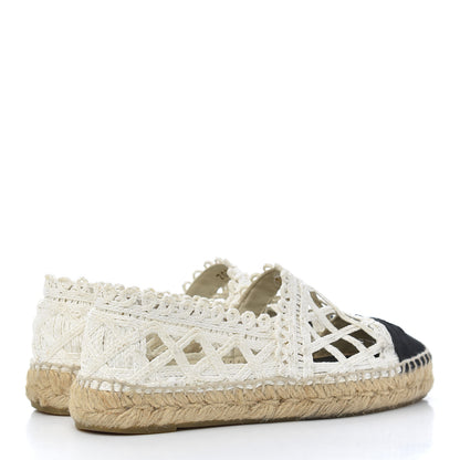 Chanel Woven Fabric Grosgrain CC Espadrilles 37 White Black 4 of 21