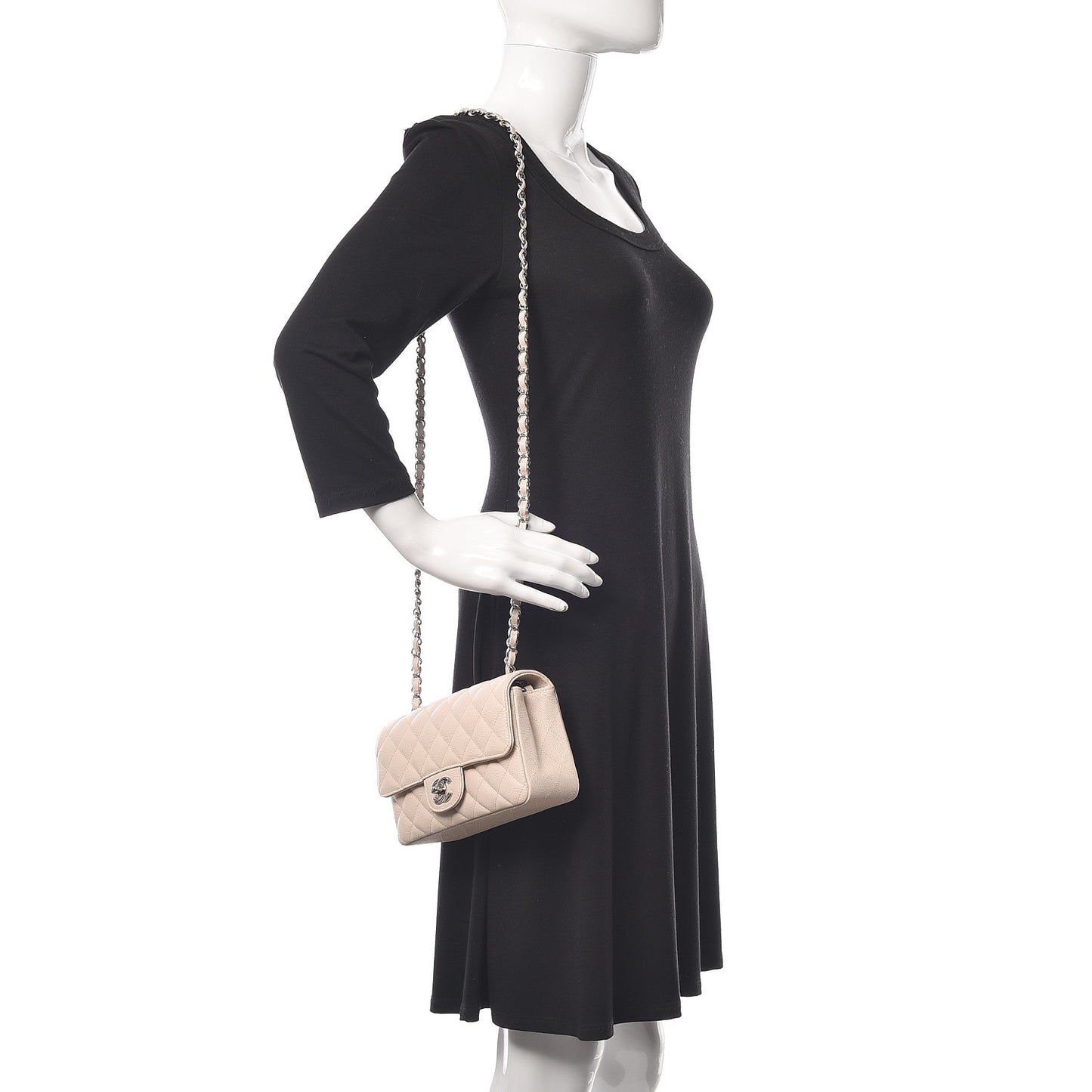 Caviar Quilted Mini Rectangular Flap Light Beige