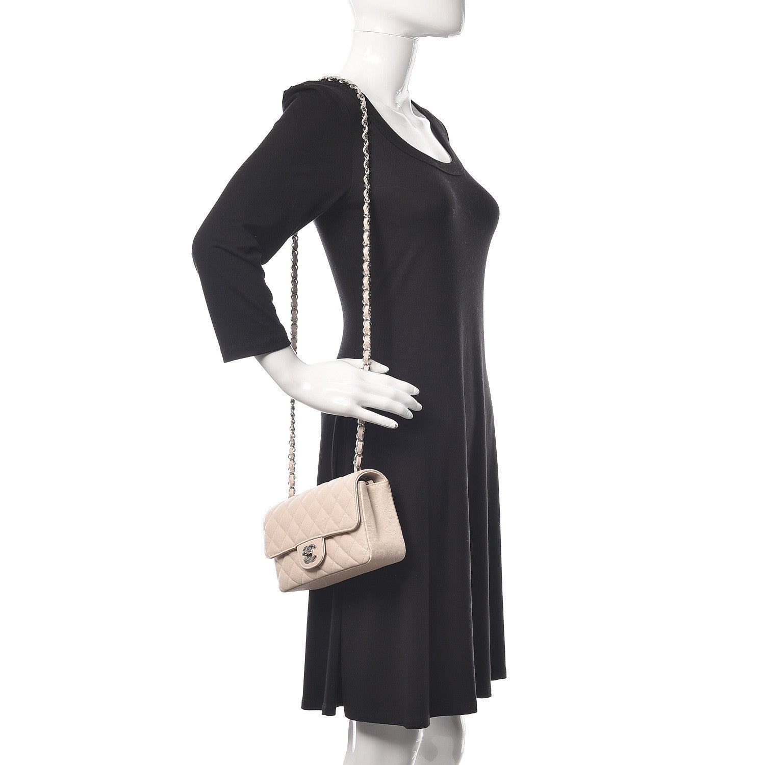 Chanel Caviar Quilted Mini Rectangular Flap Light Beige 2 of 10