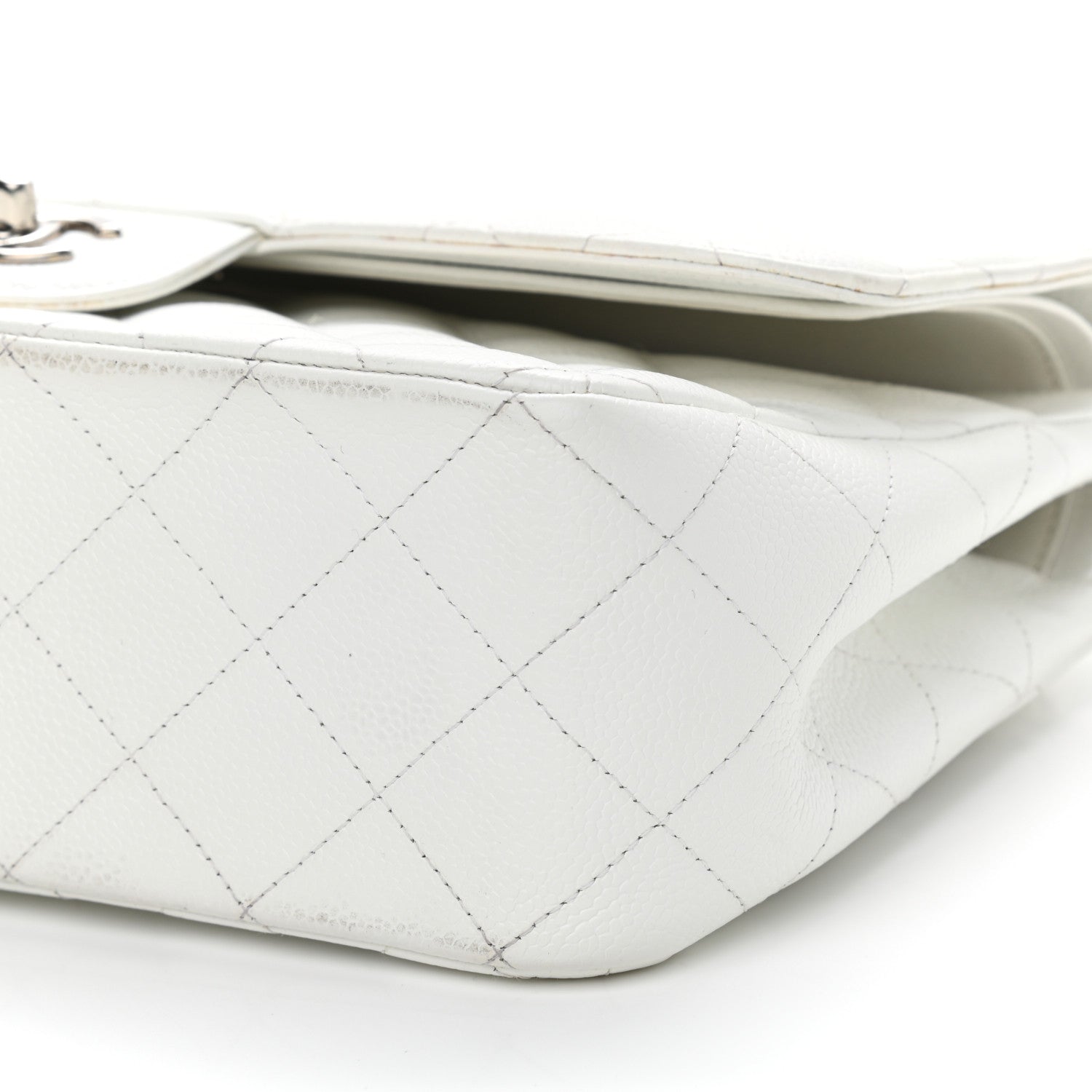 Chanel Caviar Quilted Jumbo Double Flap White 10 of 12