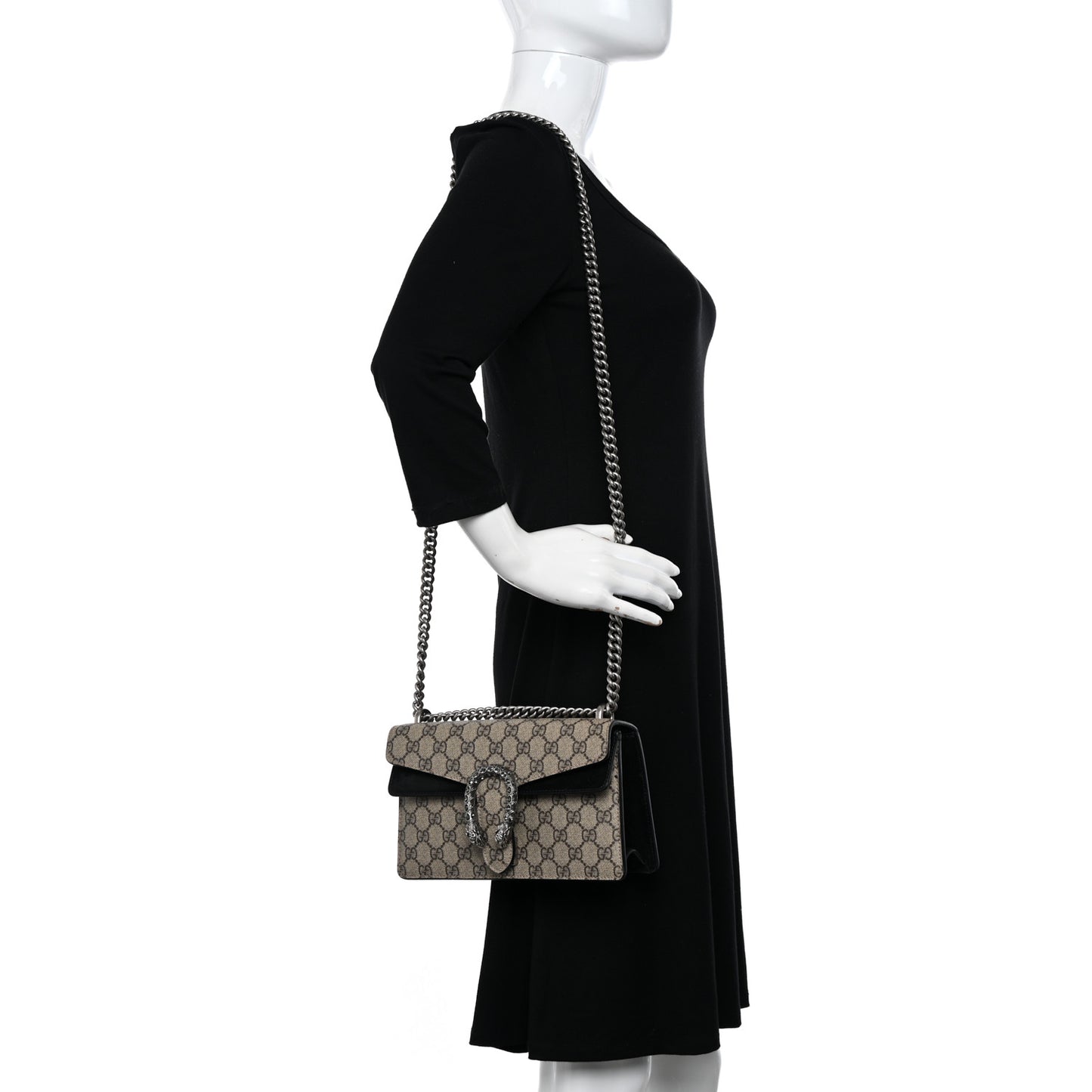 GG Supreme Monogram Suede Crystal Small Dionysus Shoulder Bag Beige Ebony Black