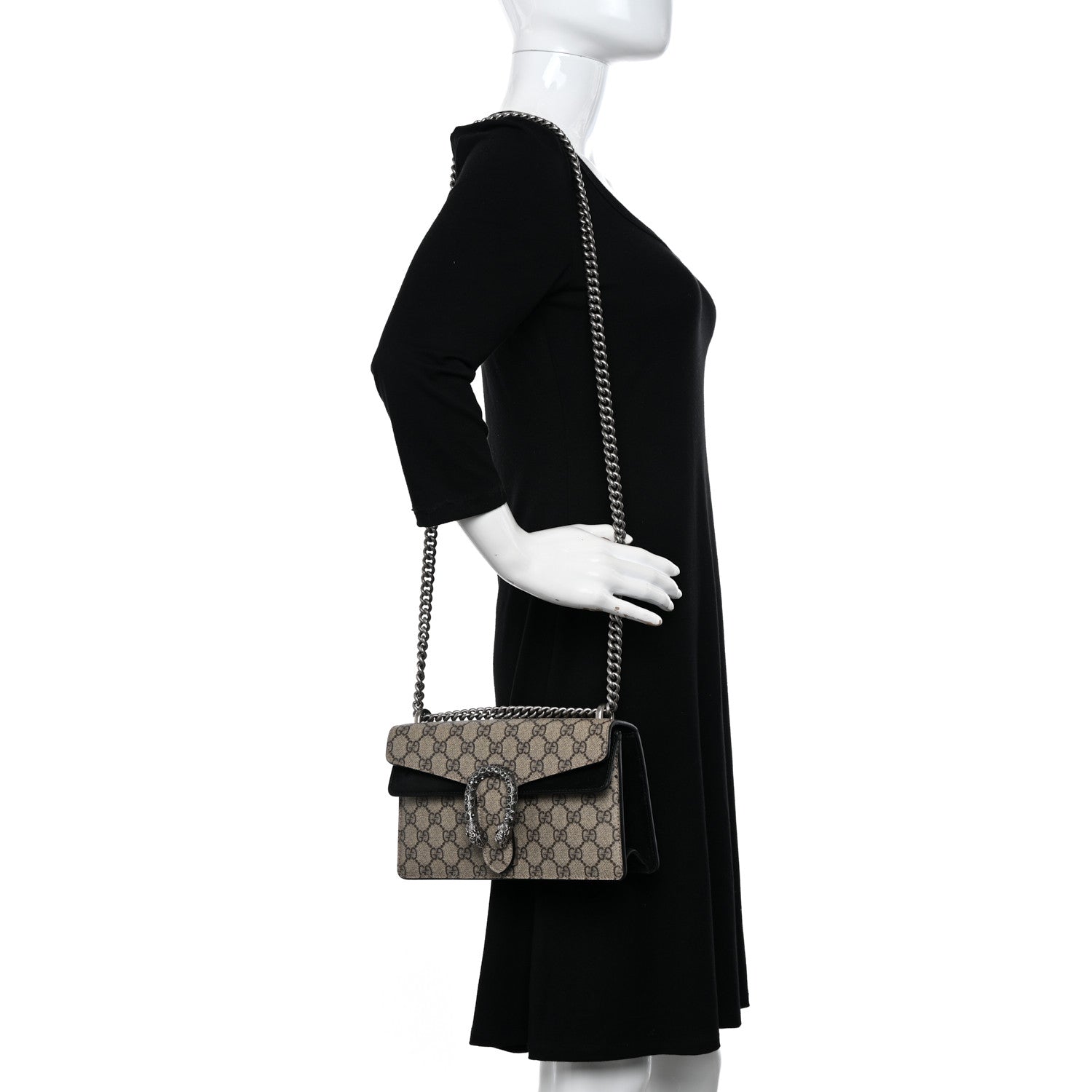Gucci GG Supreme Monogram Suede Crystal Small Dionysus Shoulder Bag Beige Ebony Black 2 of 11