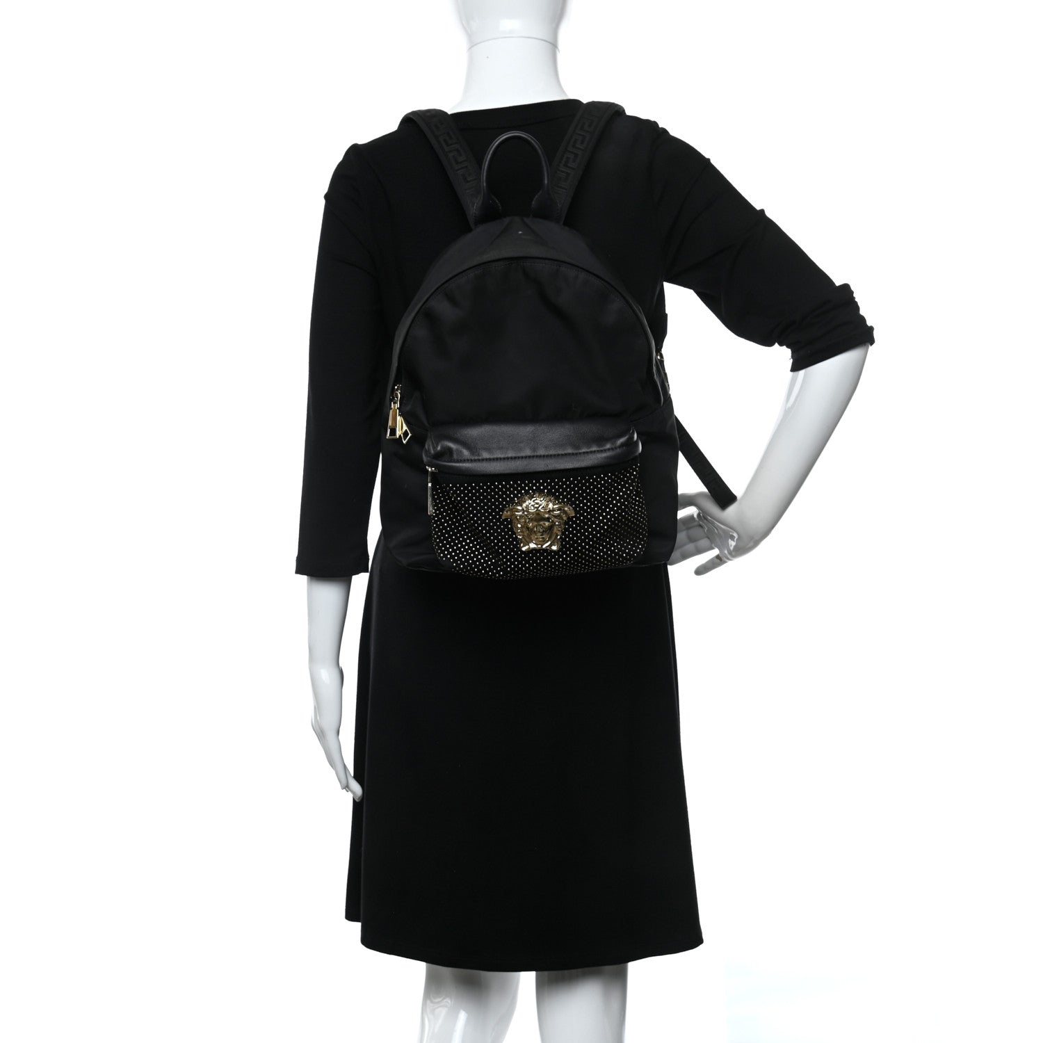 Versace Nylon Goatskin Studded Palazzo Medusa Backpack Black 2 of 11