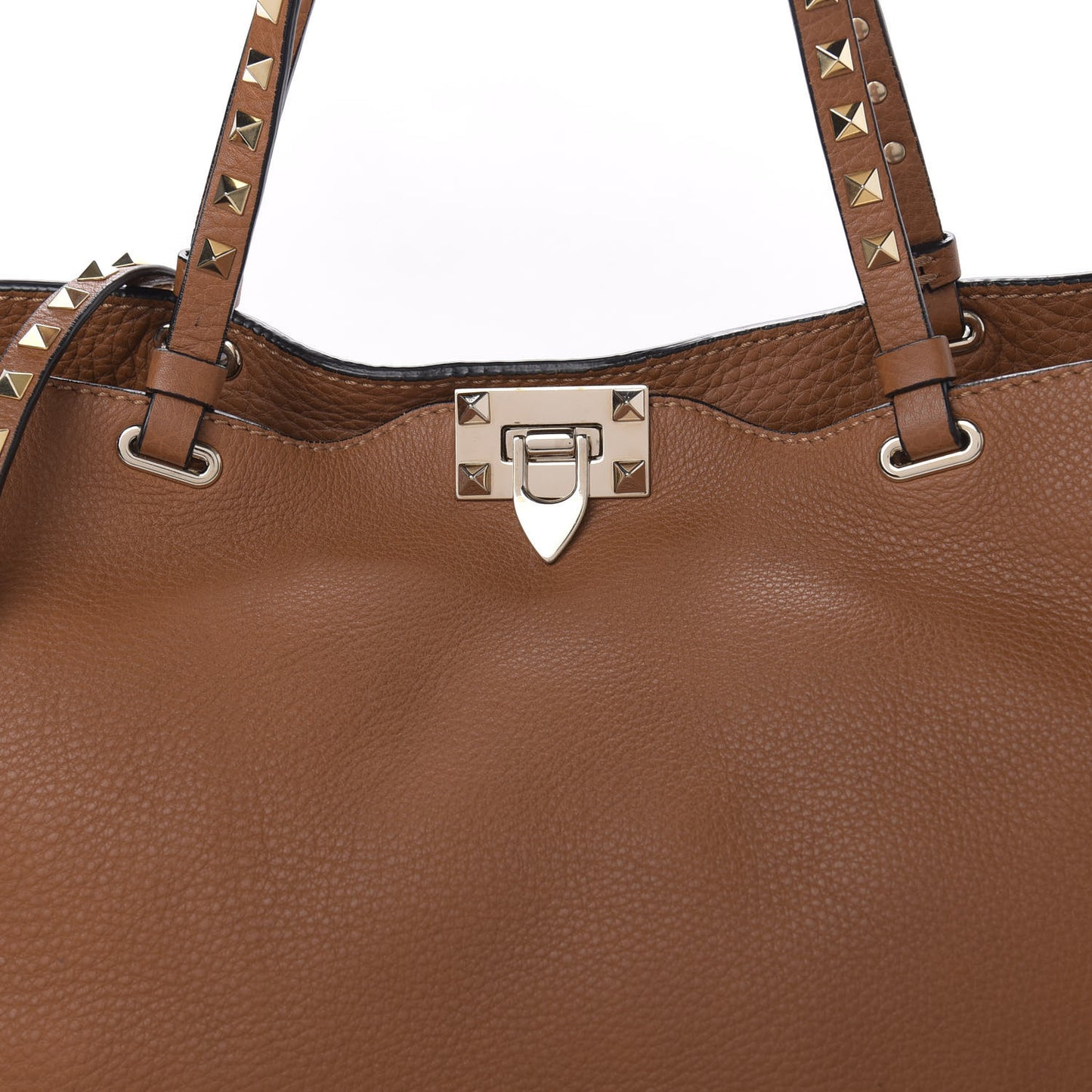 Pebbled Calfskin Medium Rockstud Tote Light Cuir