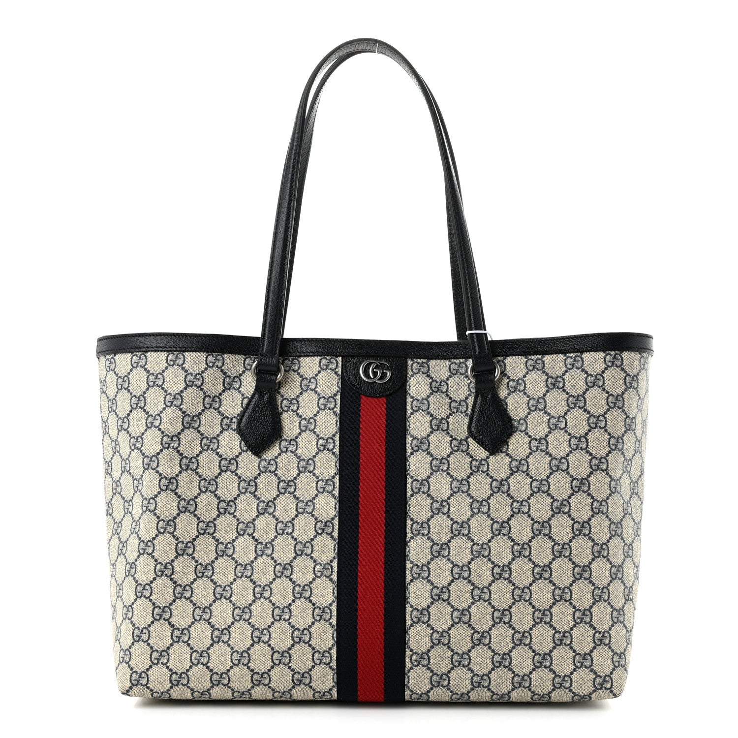 Gucci GG Supreme Monogram Textured Calfskin Web Medium Ophidia Shopping Tote Beige Blue 1 of 10