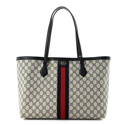 Gucci GG Supreme Monogram Textured Calfskin Web Medium Ophidia Shopping Tote Beige Blue 1 of 10