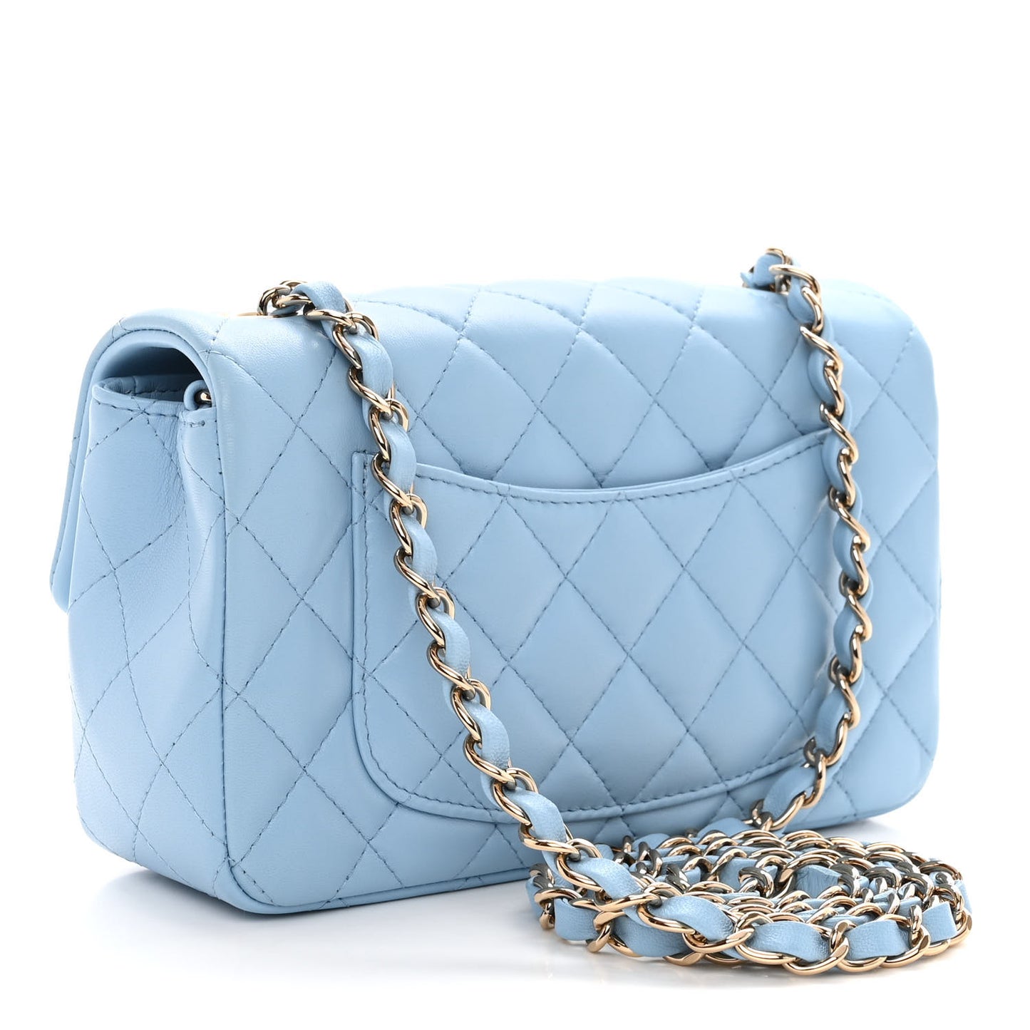 Lambskin Quilted Mini Rectangular Flap Light Blue