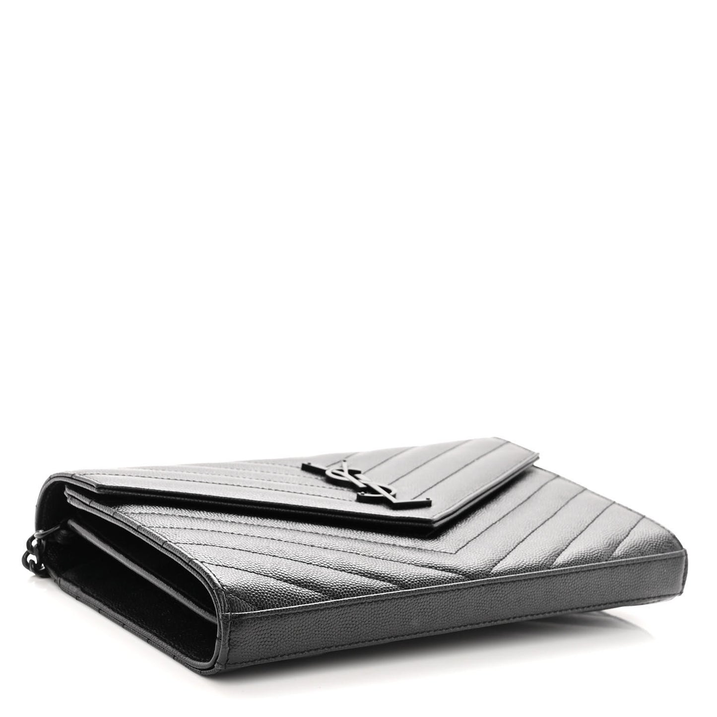 Grain De Poudre Matelasse Chevron Monogram Monochrome Envelope Chain Wallet Black