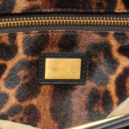 Fendi Calfskin Calf Hair Leopard Print Medium Peekaboo Iconic Satchel Black 6 of 7