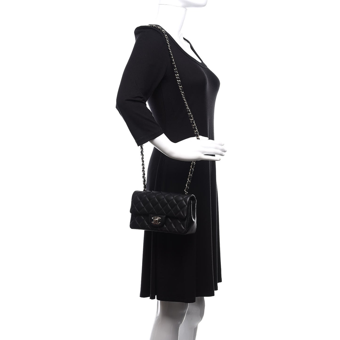 Lambskin Quilted Mini Rectangular Flap Black