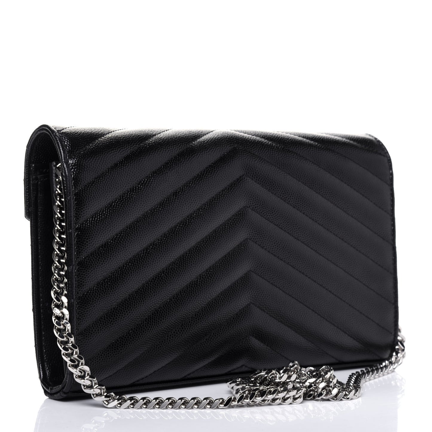 Grain De Poudre Matelasse Chevron Monogram Chain Wallet Black
