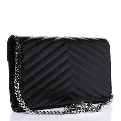 Saint Laurent Grain De Poudre Matelasse Chevron Monogram Chain Wallet Black 3 of 9
