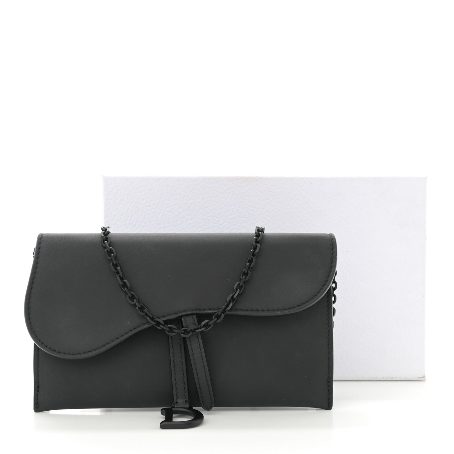 Ultra Matte Calfskin Saddle Chain Wallet Pouch Black