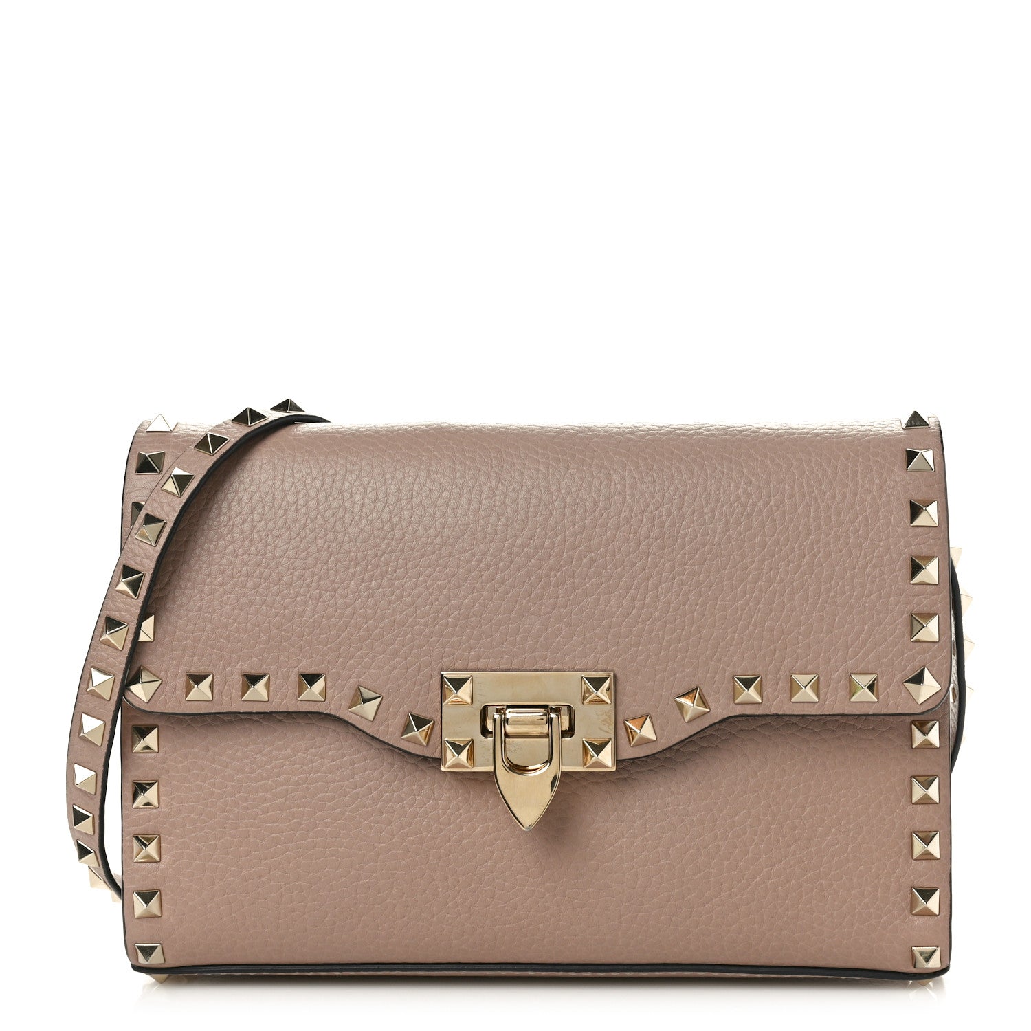 Valentino Garavani Pebbled Calfskin Medium Rockstud Flip Lock Crossbody Bag Poudre 1 of 10