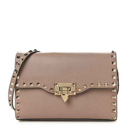 Valentino Garavani Pebbled Calfskin Medium Rockstud Flip Lock Crossbody Bag Poudre 1 of 10